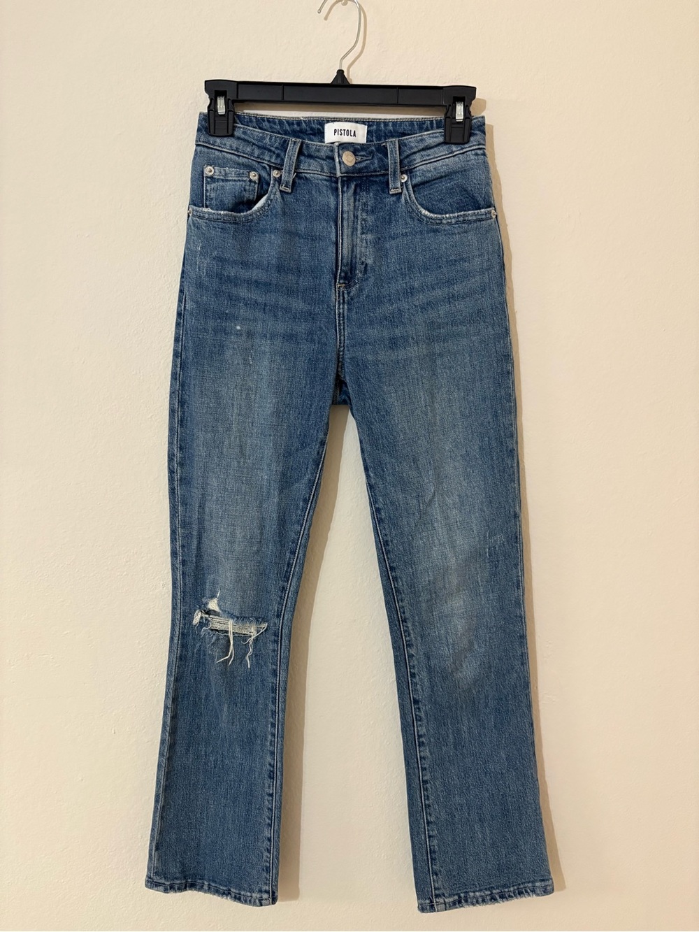 Pistola Cropped Flare Jeans Women’s Size 24 Distressed Blue Denim
